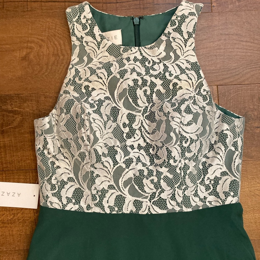 Azazie ‘Kate’ NWT Dark Green Formal Prom Bridesmaid Dress Lace Bodice Women’s 10